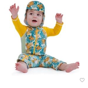 12 Month Lion King Infant Sunsuit & Swim Hat - Yellow & Green